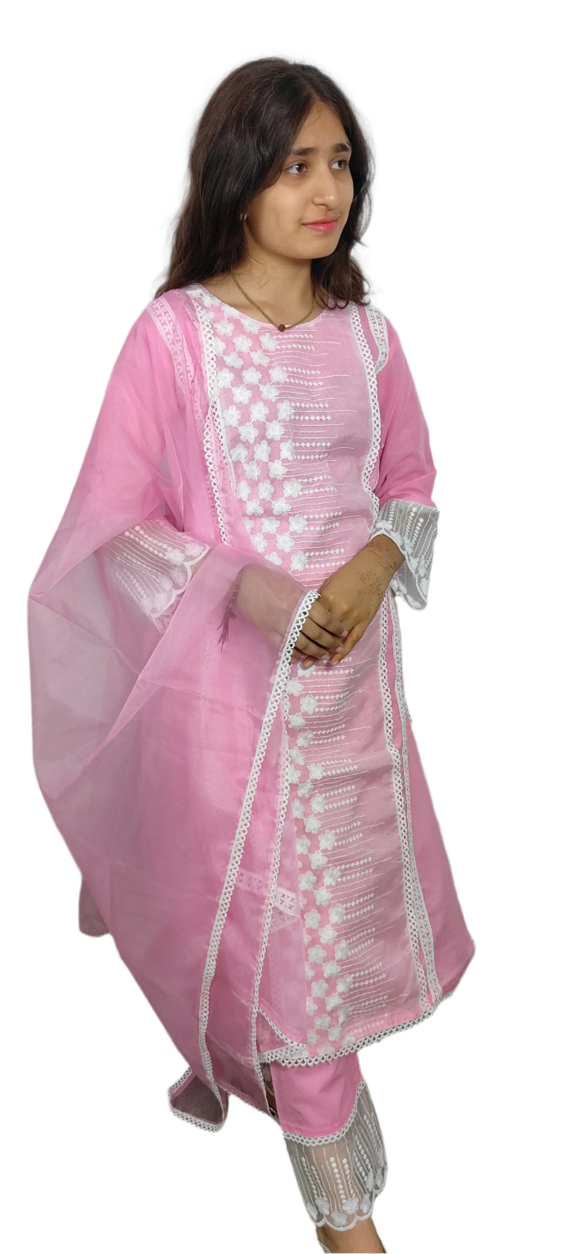 Pink Embroidered 3 piece Kurta Set (Z095)