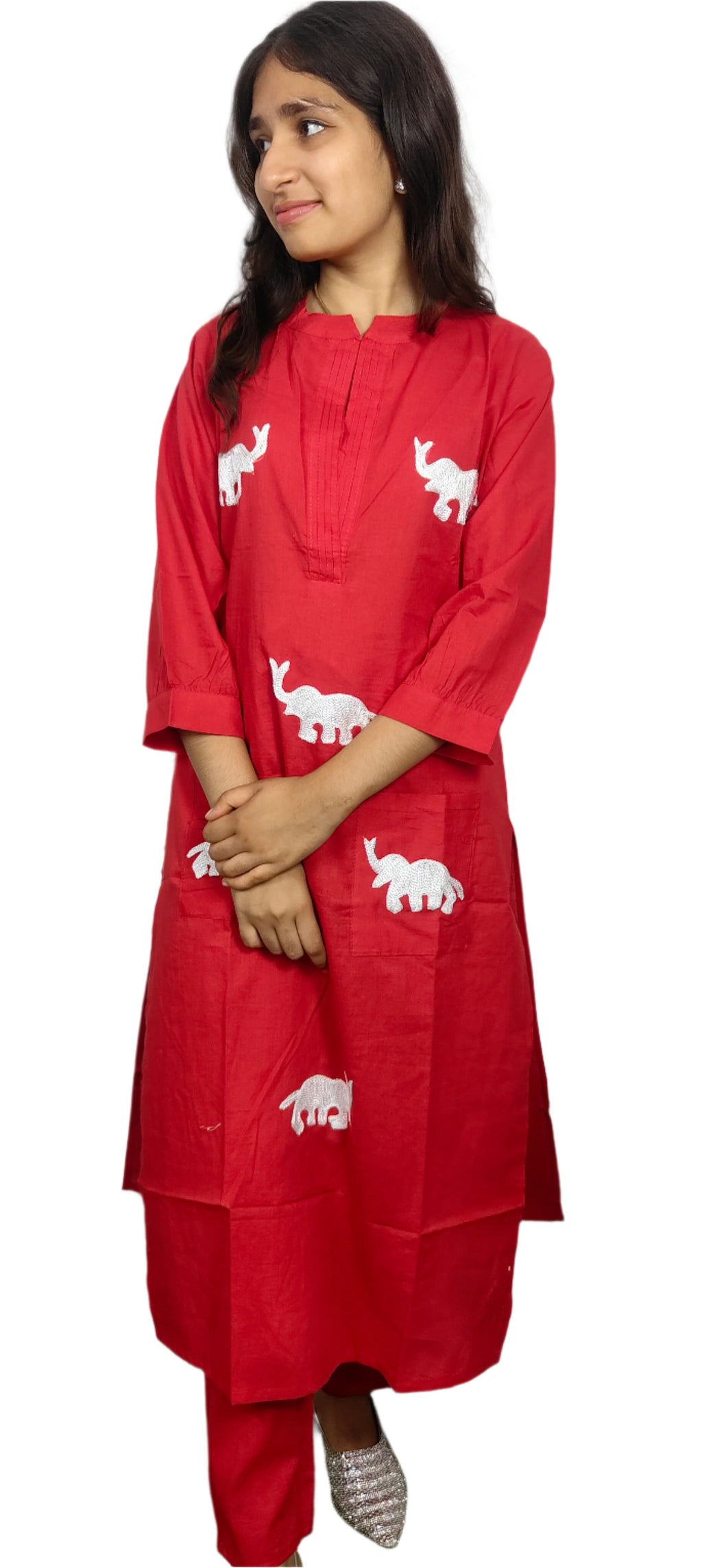 Red Kurta with Elephant Print 2  (Z098)