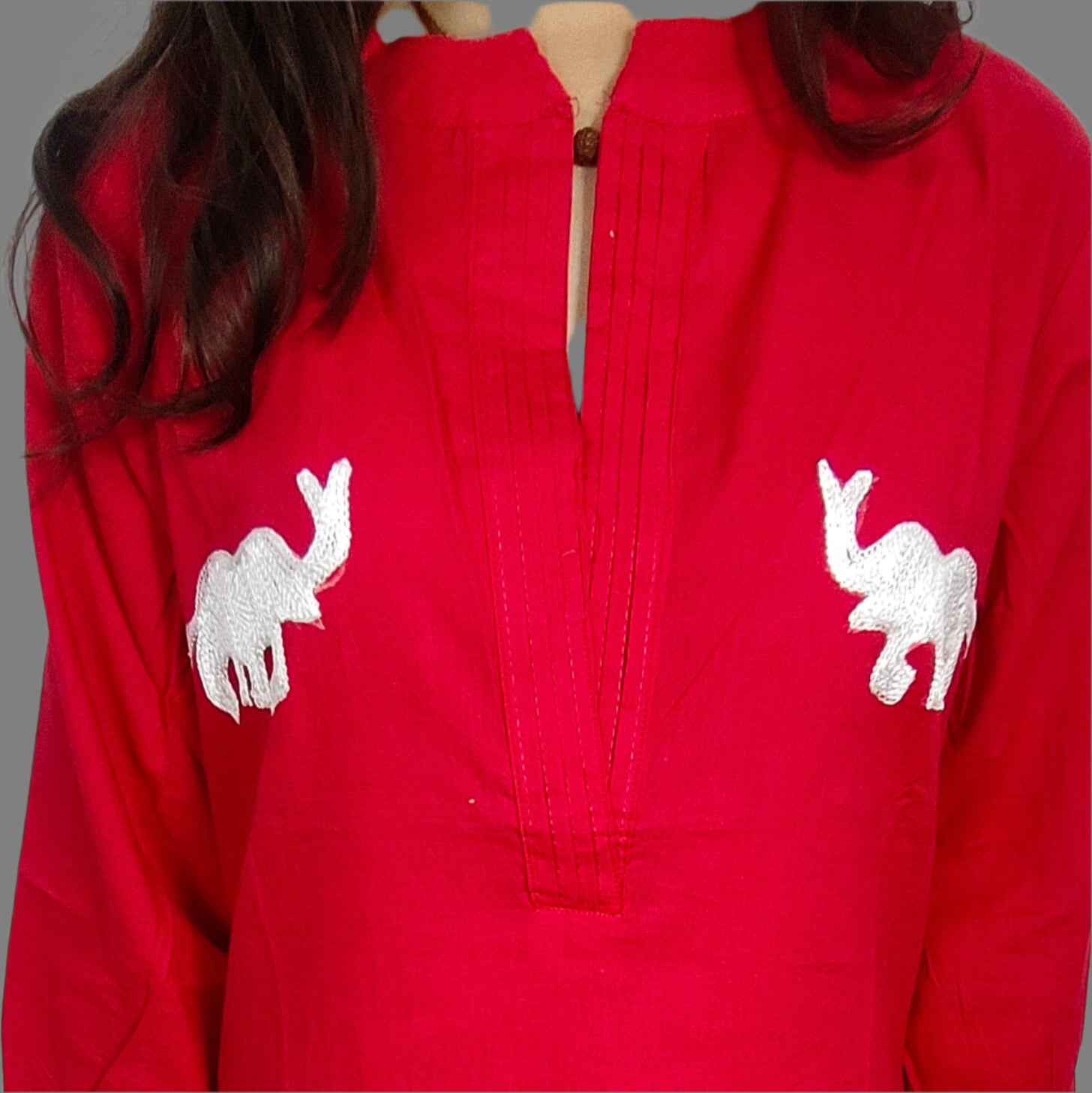 Red Kurta with Elephant Print 2  (Z098)