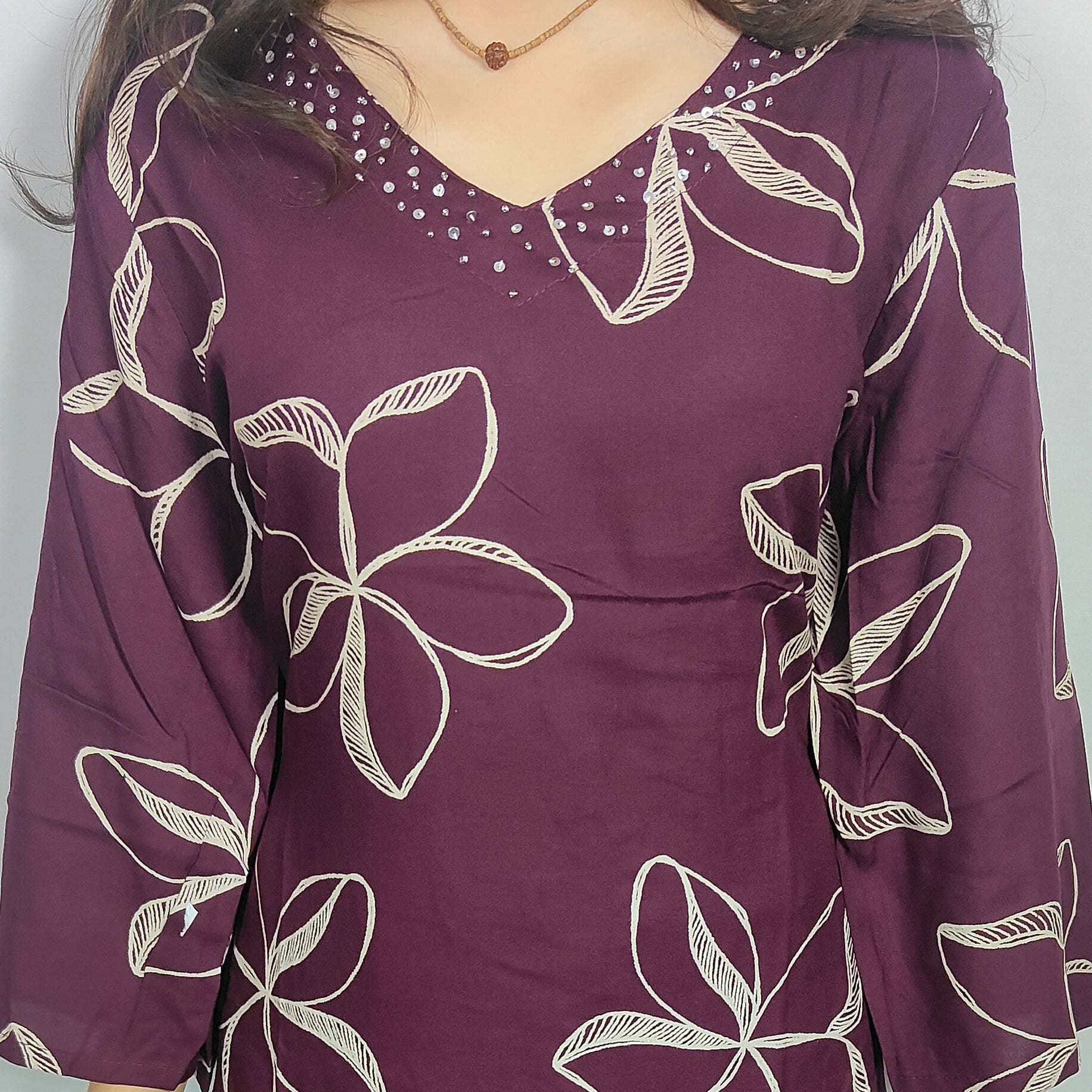 Wine Floral Print beautiful Kurta Set (Z0100)