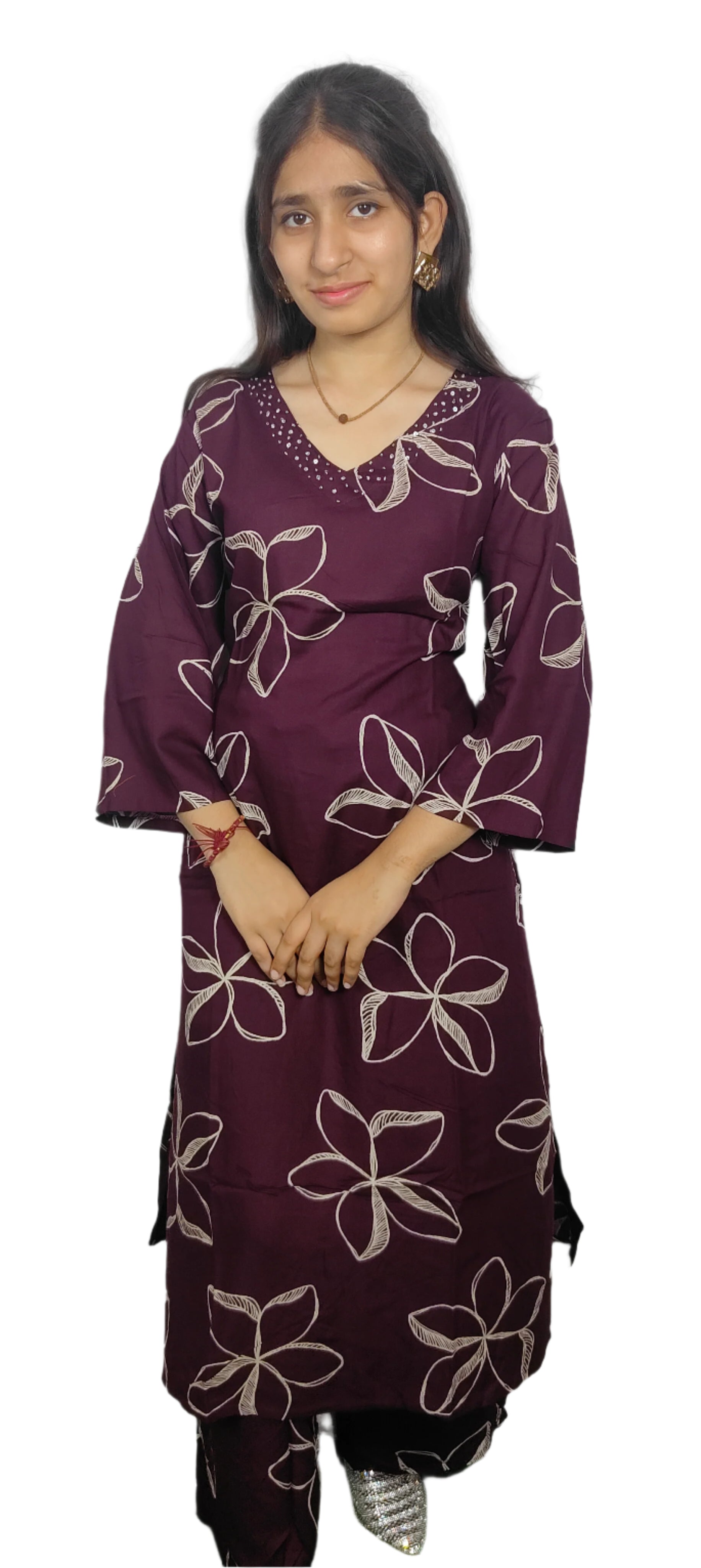 Wine Floral Print beautiful Kurta Set (Z0100)