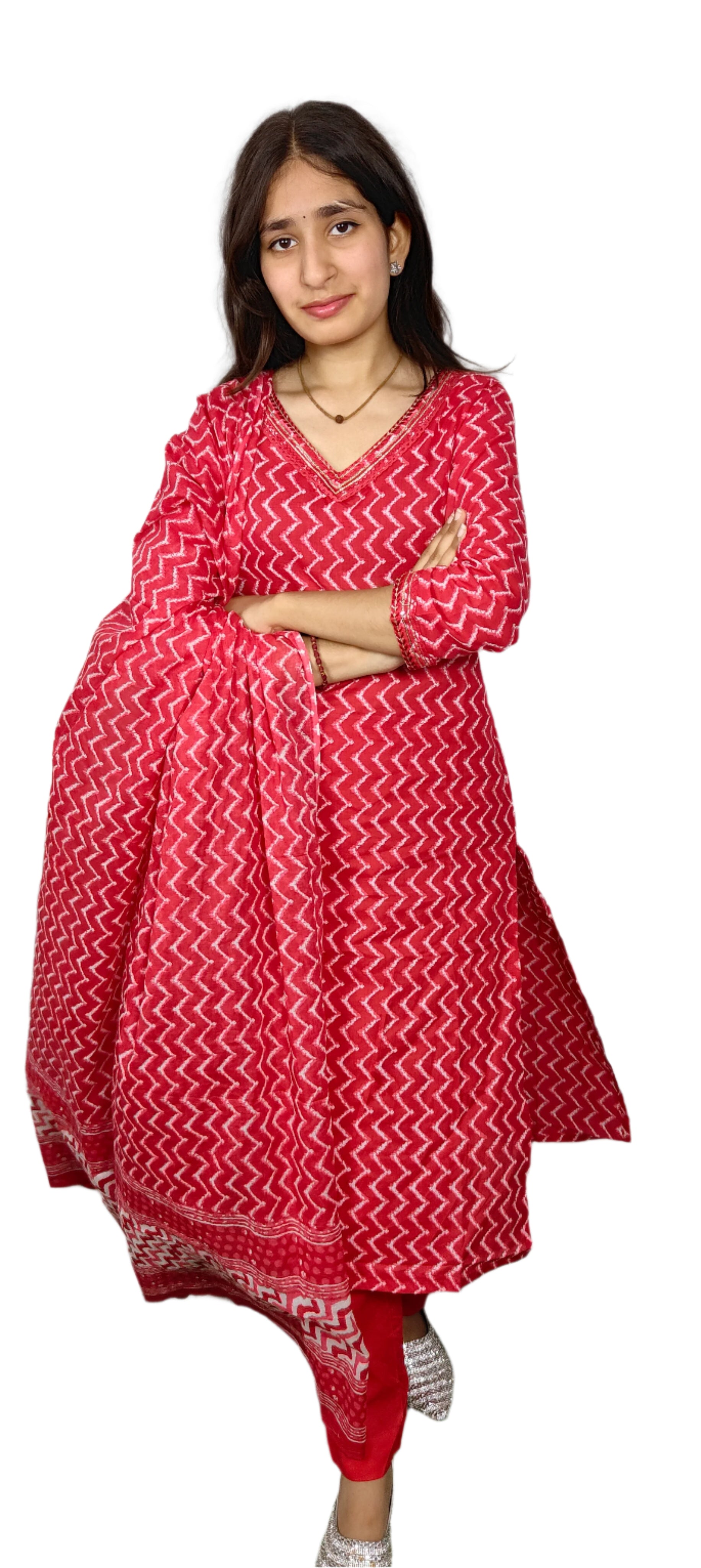 Red  3 piece Kurta Set (Z0106)
