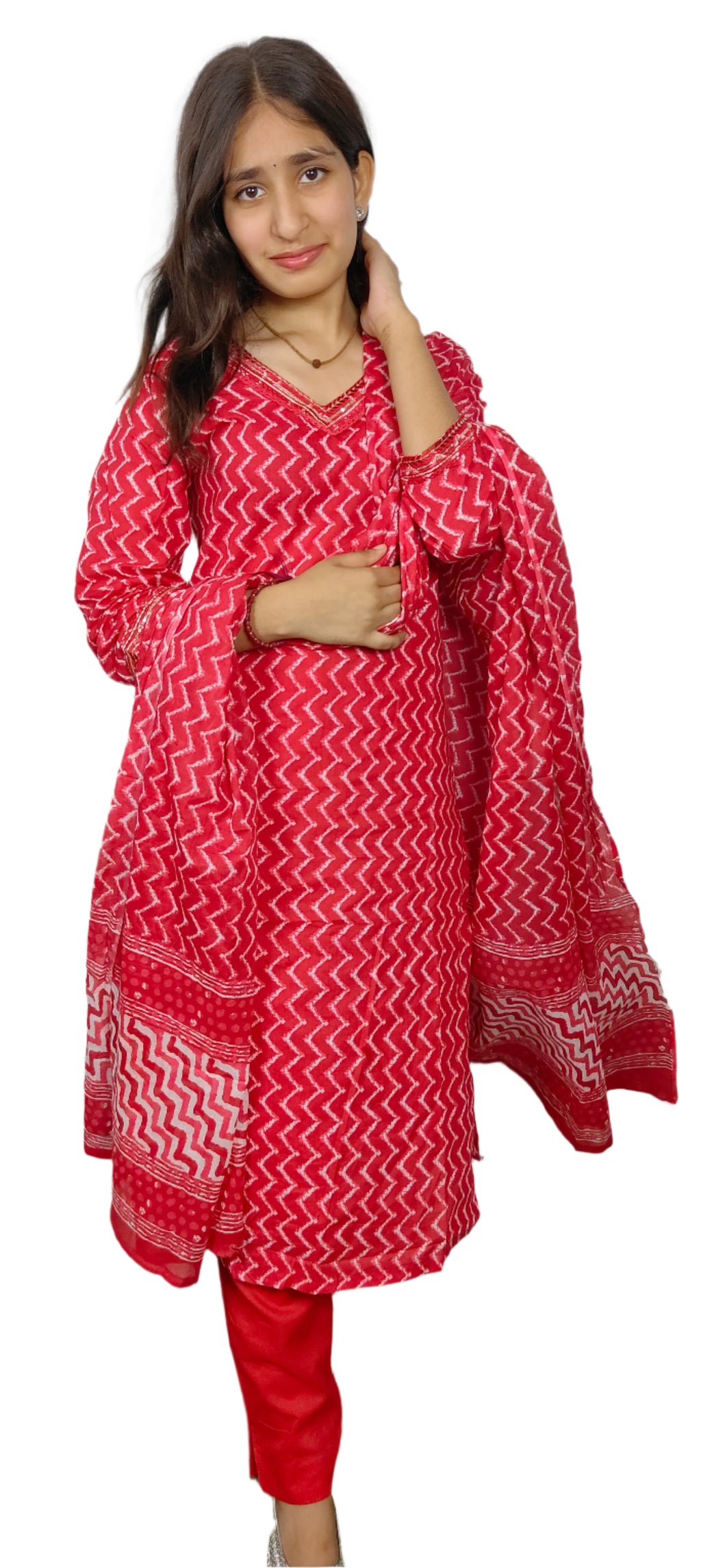 Red  3 piece Kurta Set (Z0106)