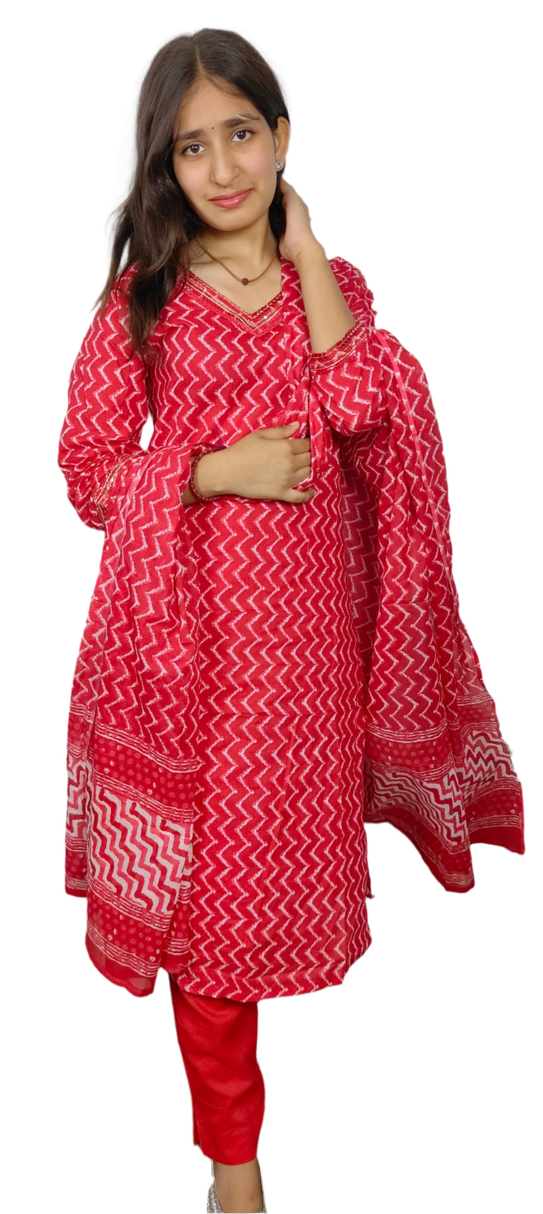Red  3 piece Kurta Set (Z0106)