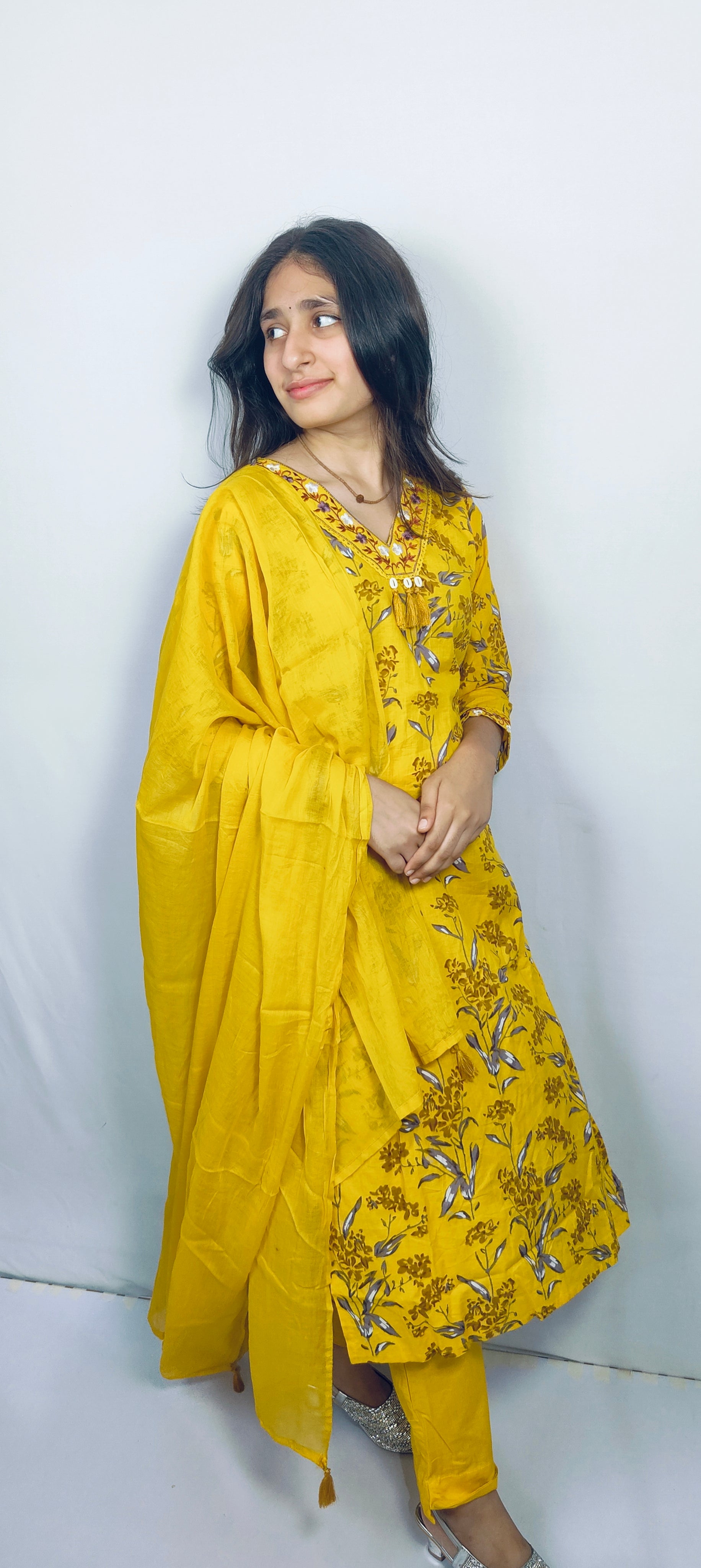 Bright Yellow 3 piece Kurta Set (Z0113)
