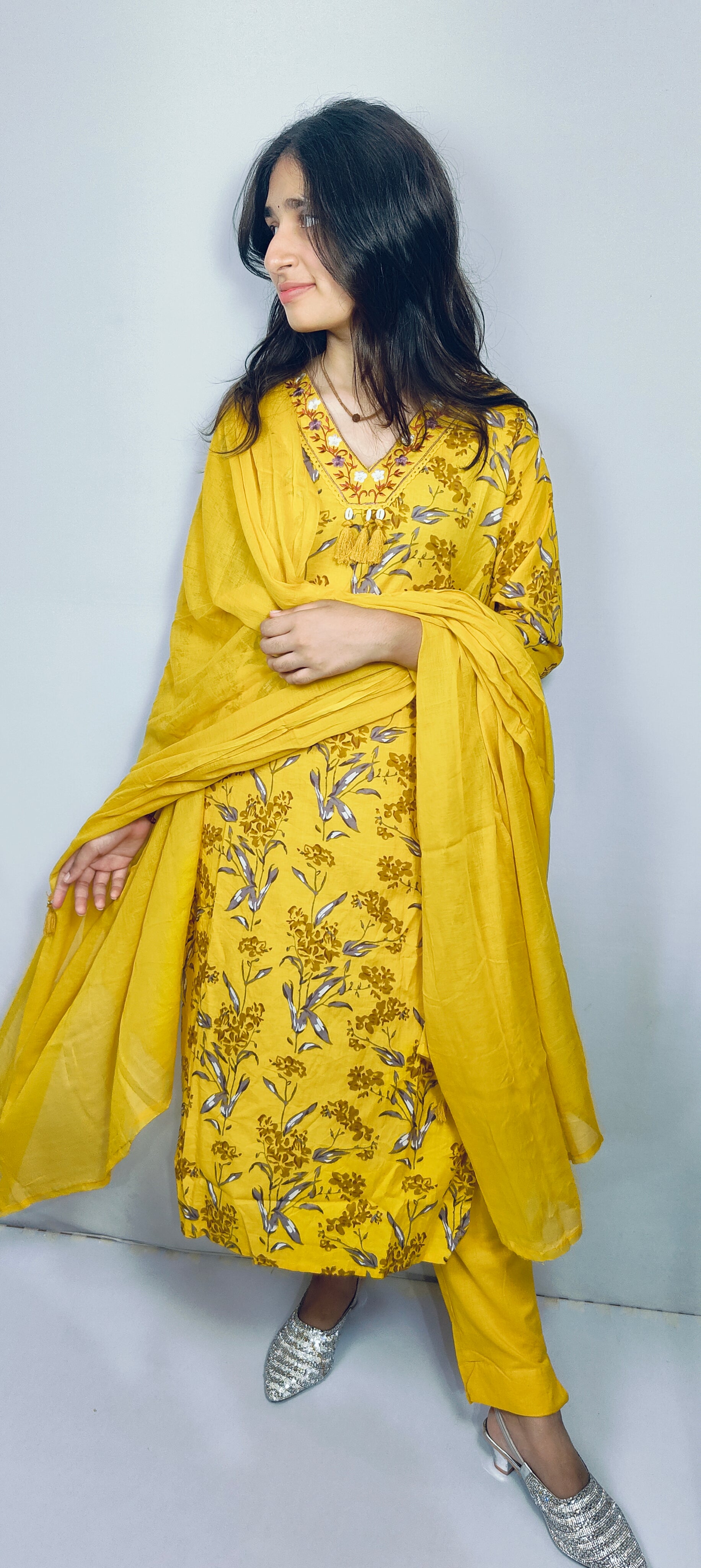 Bright Yellow 3 piece Kurta Set (Z0113)