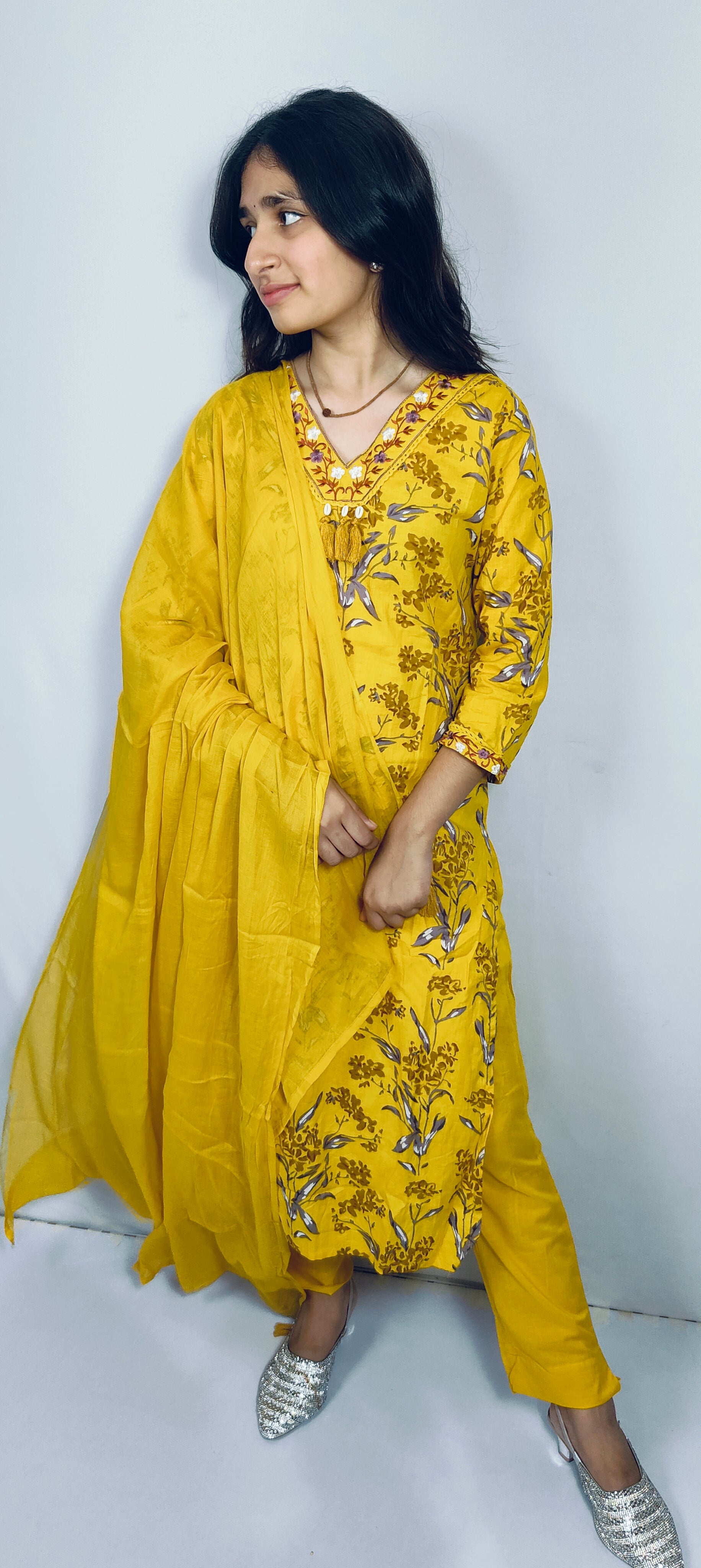 Bright Yellow 3 piece Kurta Set (Z0113)