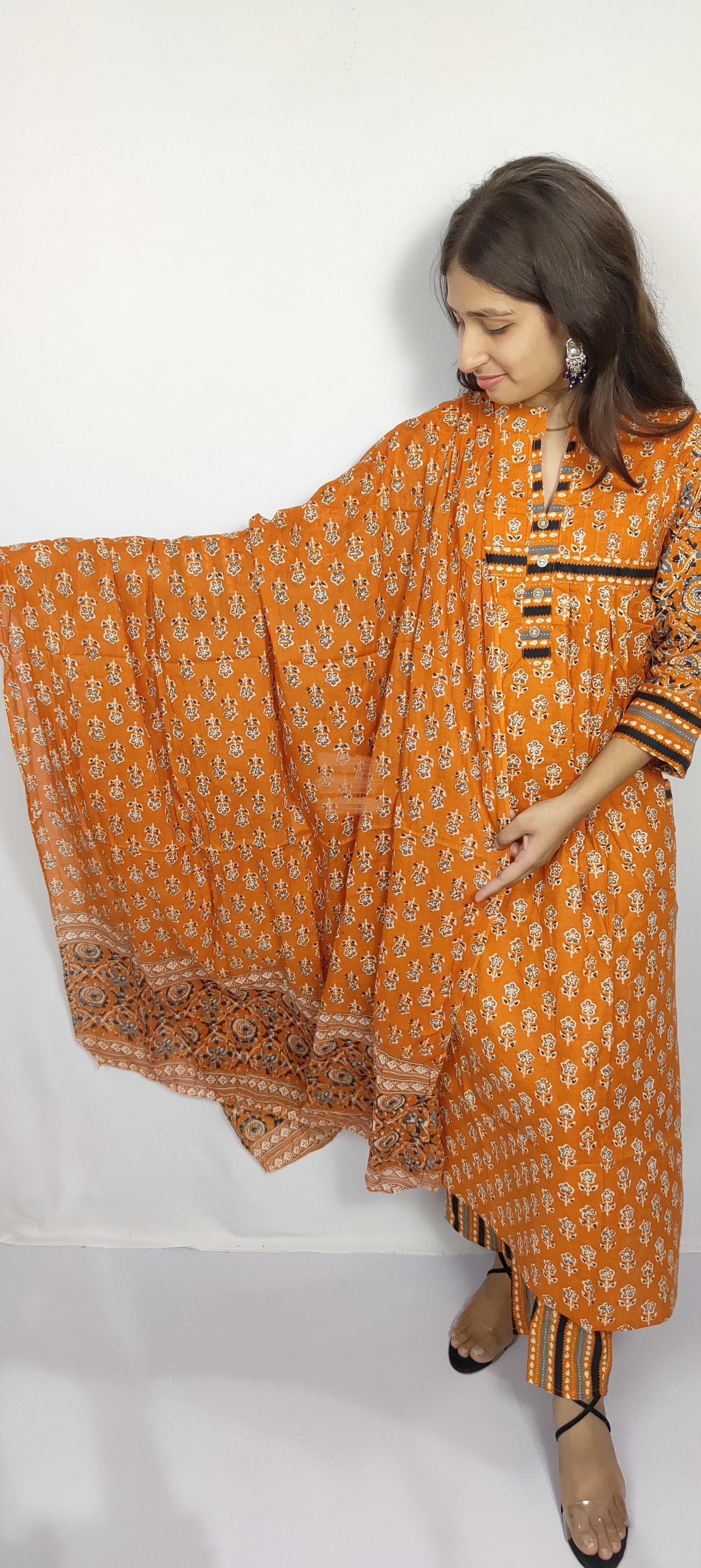 Rust Orange 3 piece Kurta Set (Z0116)