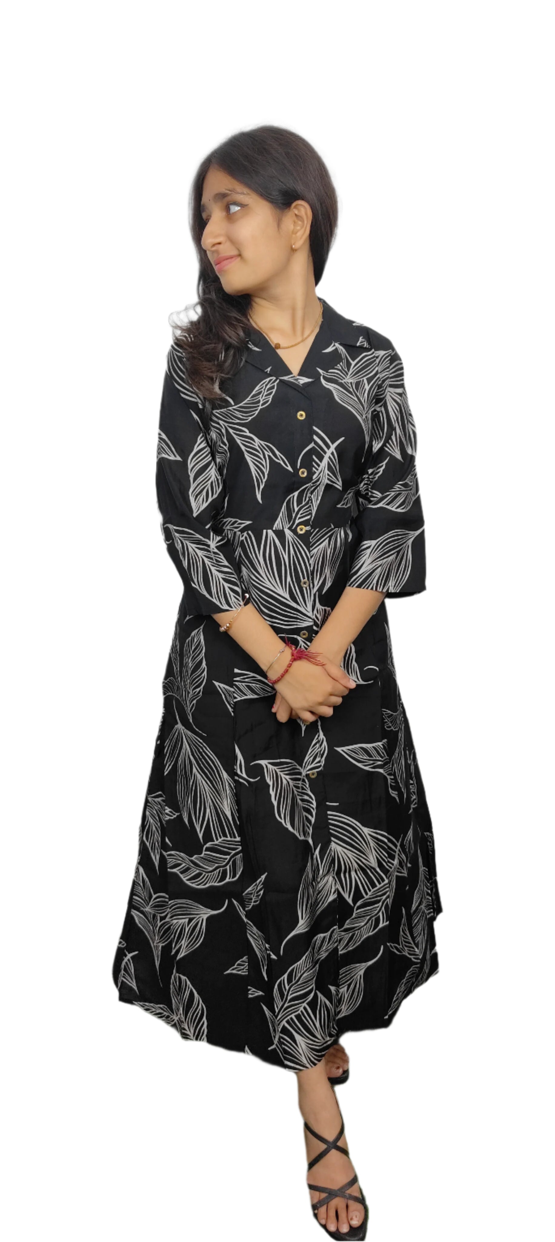 Black, White Midi/Calf Length Dress (Z045)