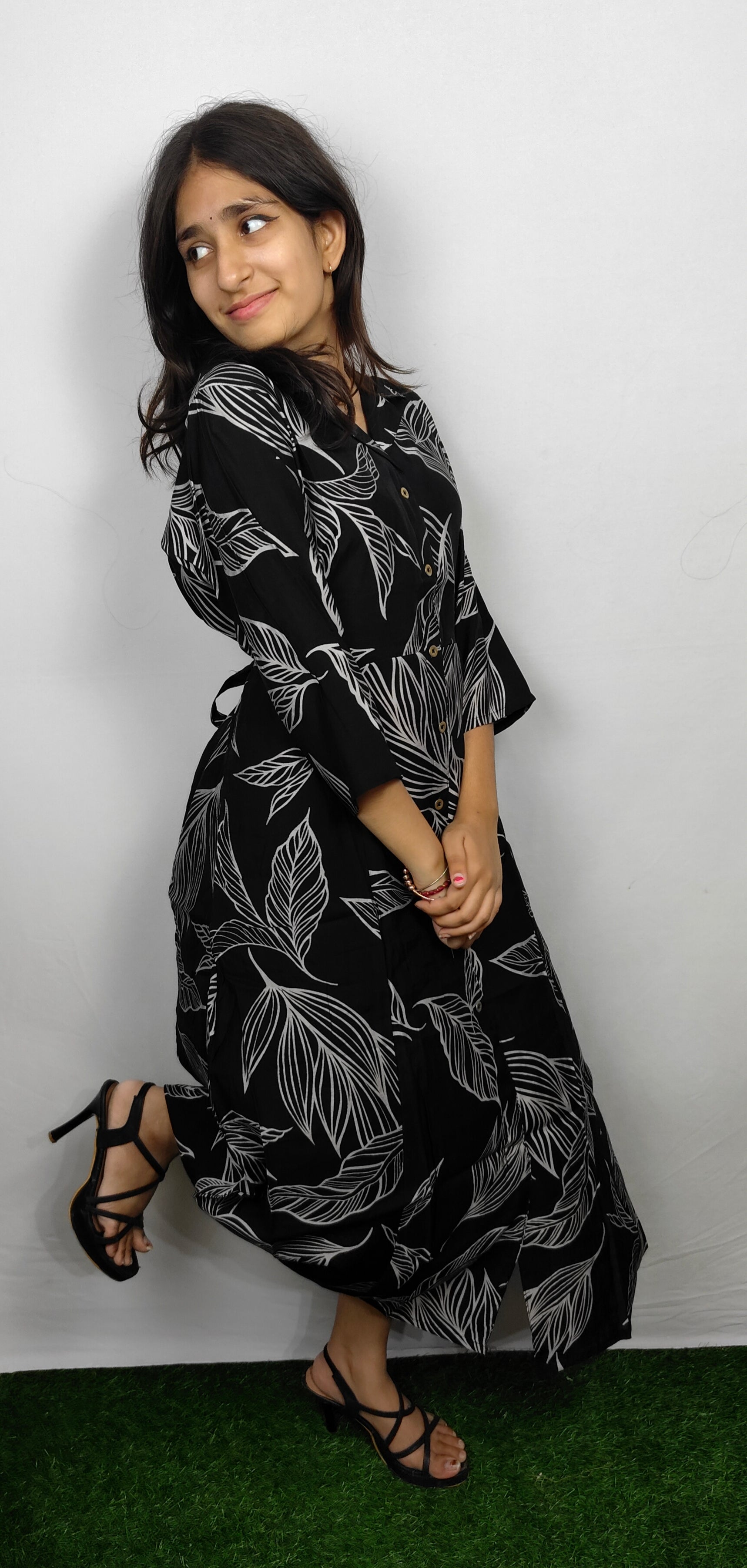 Black, White Midi/Calf Length Dress (Z045)