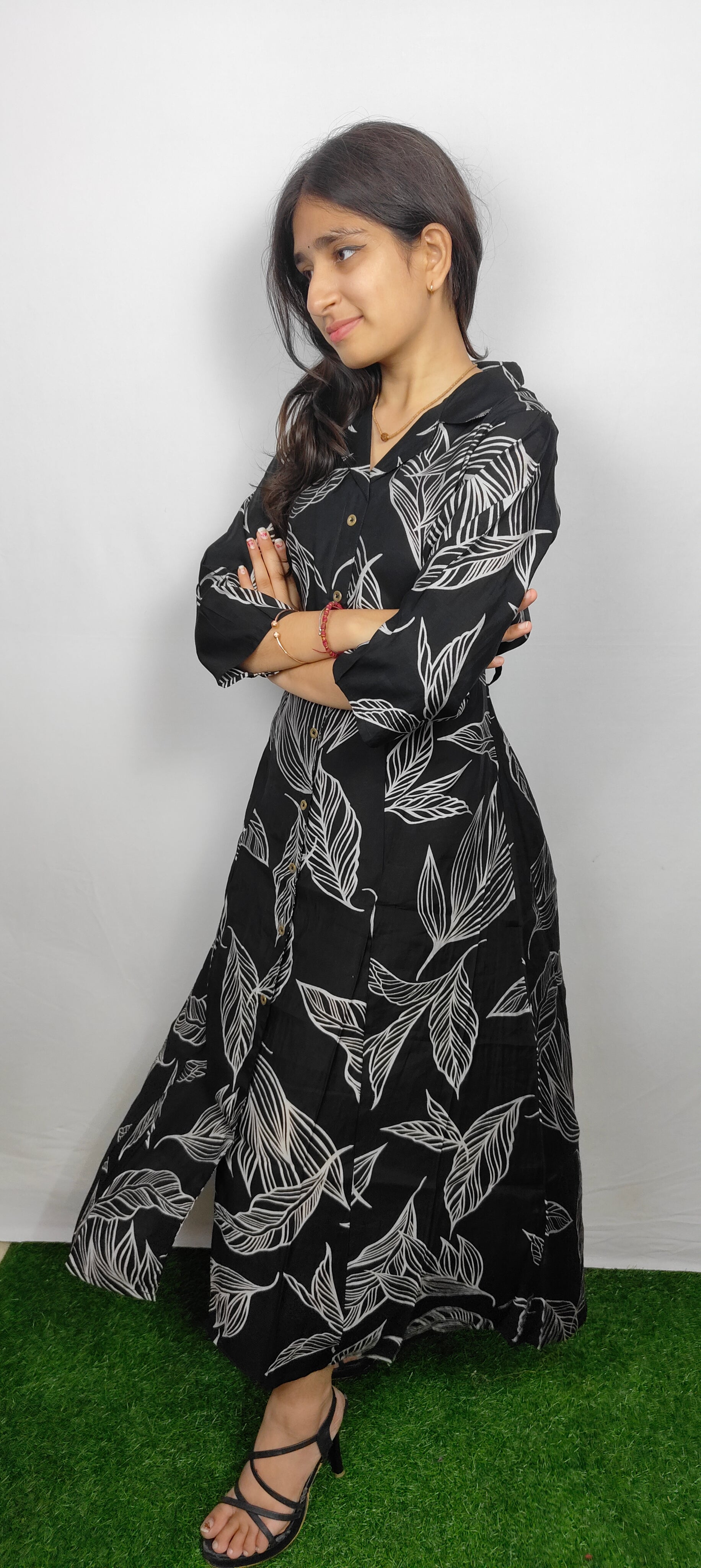 Black, White Midi/Calf Length Dress (Z045)