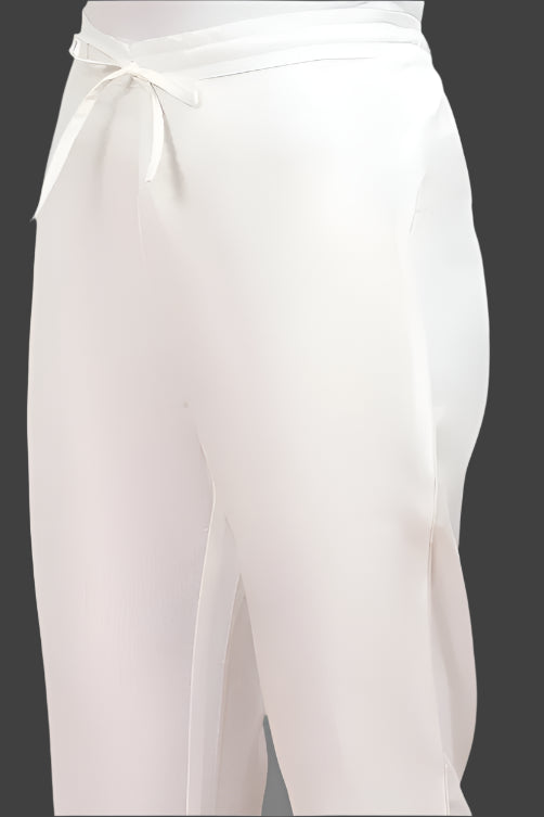 White Cotton Solid Regular Pants
