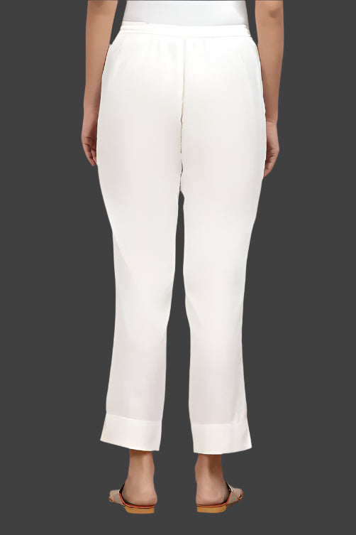 White Cotton Solid Regular Pants