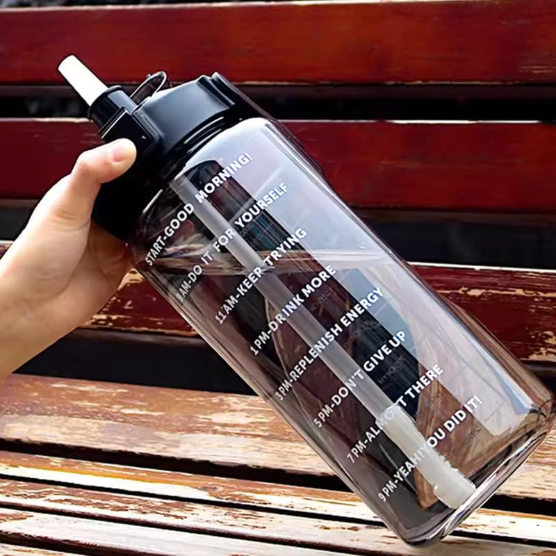 Transparent Motivational Water Bottles with Time Marker, Leakproof BPA-Free Fitness Sports Bottle (2000 ml, Multicolor)