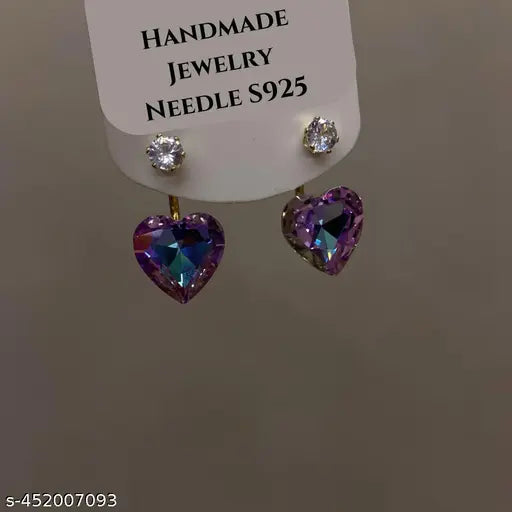 Purple Crystal Heart AD Stone Drop Earrings – Perfect Gold-Plated Design Drop Earrings – Perfect for Girls & Women (1 Pair)