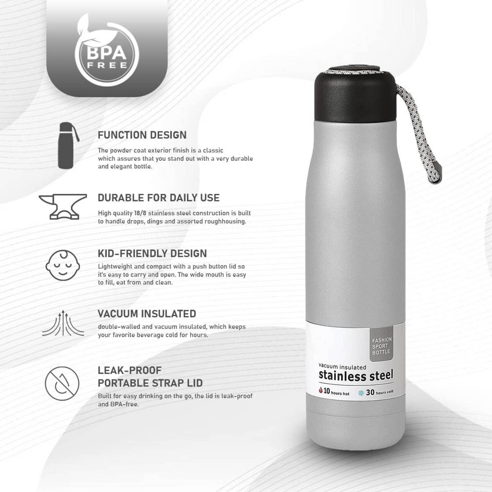 Double Wall Vacuum Insulated Water Bottle 550 ml Flask  (Pack of 1, Silver, Steel)