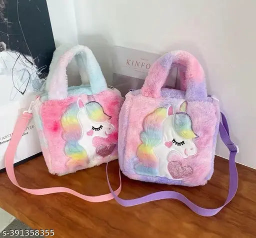 Unicorn Toddler Bag Princess Fur Crossbody Handbag