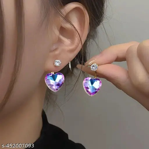 Purple Crystal Heart AD Stone Drop Earrings – Perfect Gold-Plated Design Drop Earrings – Perfect for Girls & Women (1 Pair)