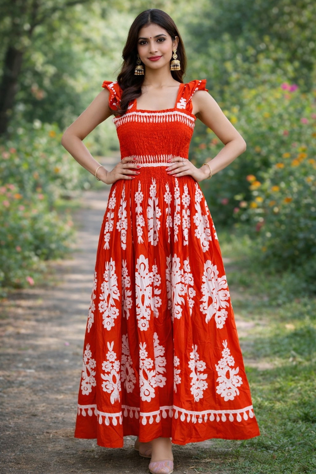 Orange colour Pure cotton dress (Z0479)