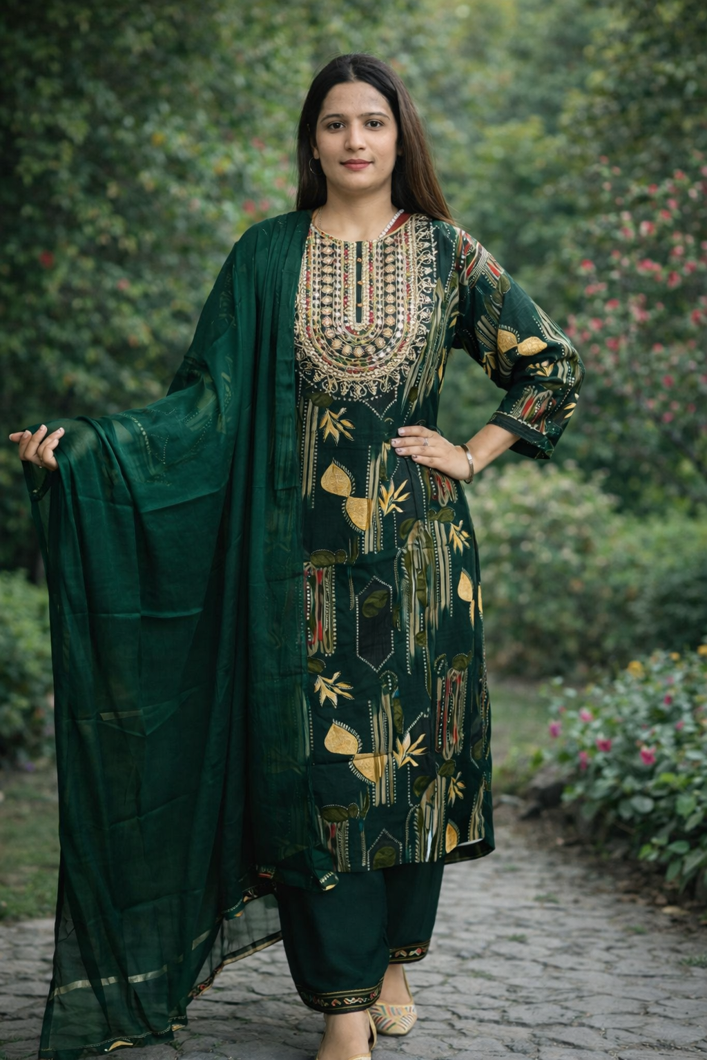 Green colour 3 piece Reyon cotton (Z0524)