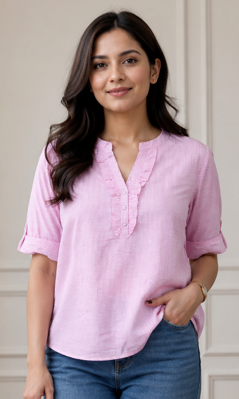 Pink colour pure cotton fabric top (Z0742)