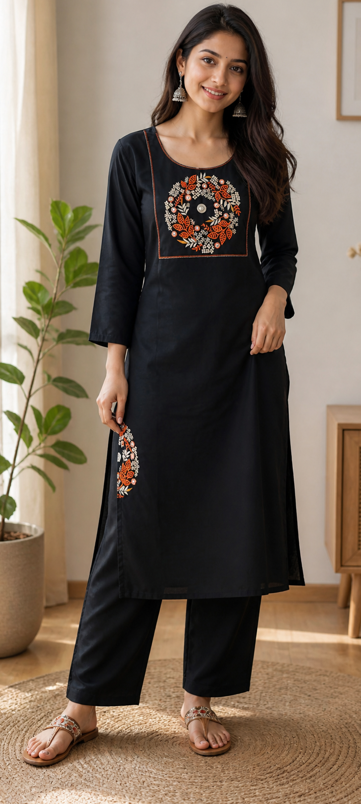 Black  colour pure cotton fabric 2 piece suit (Z0662)