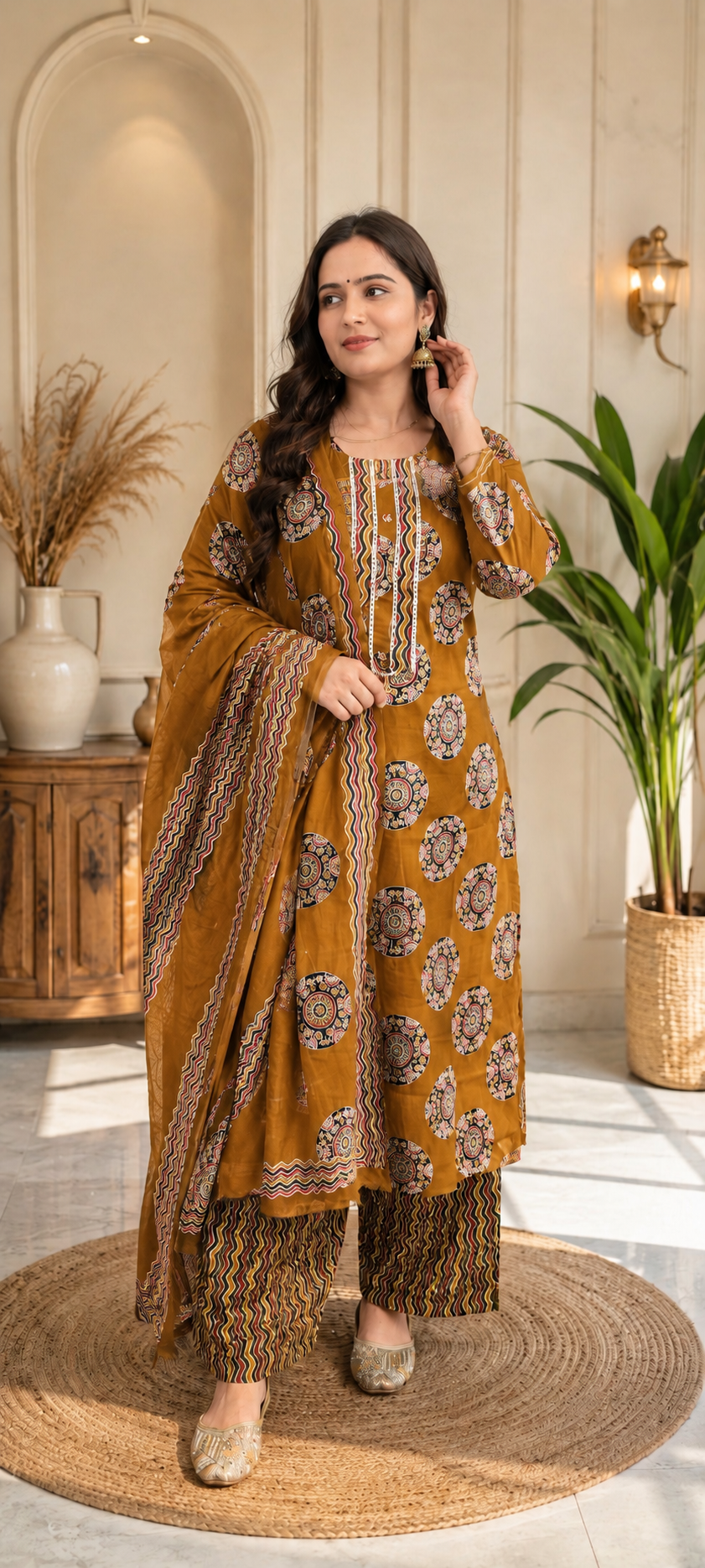 Yellow colour pure cotton fabric 3 piece suit (Z0789)