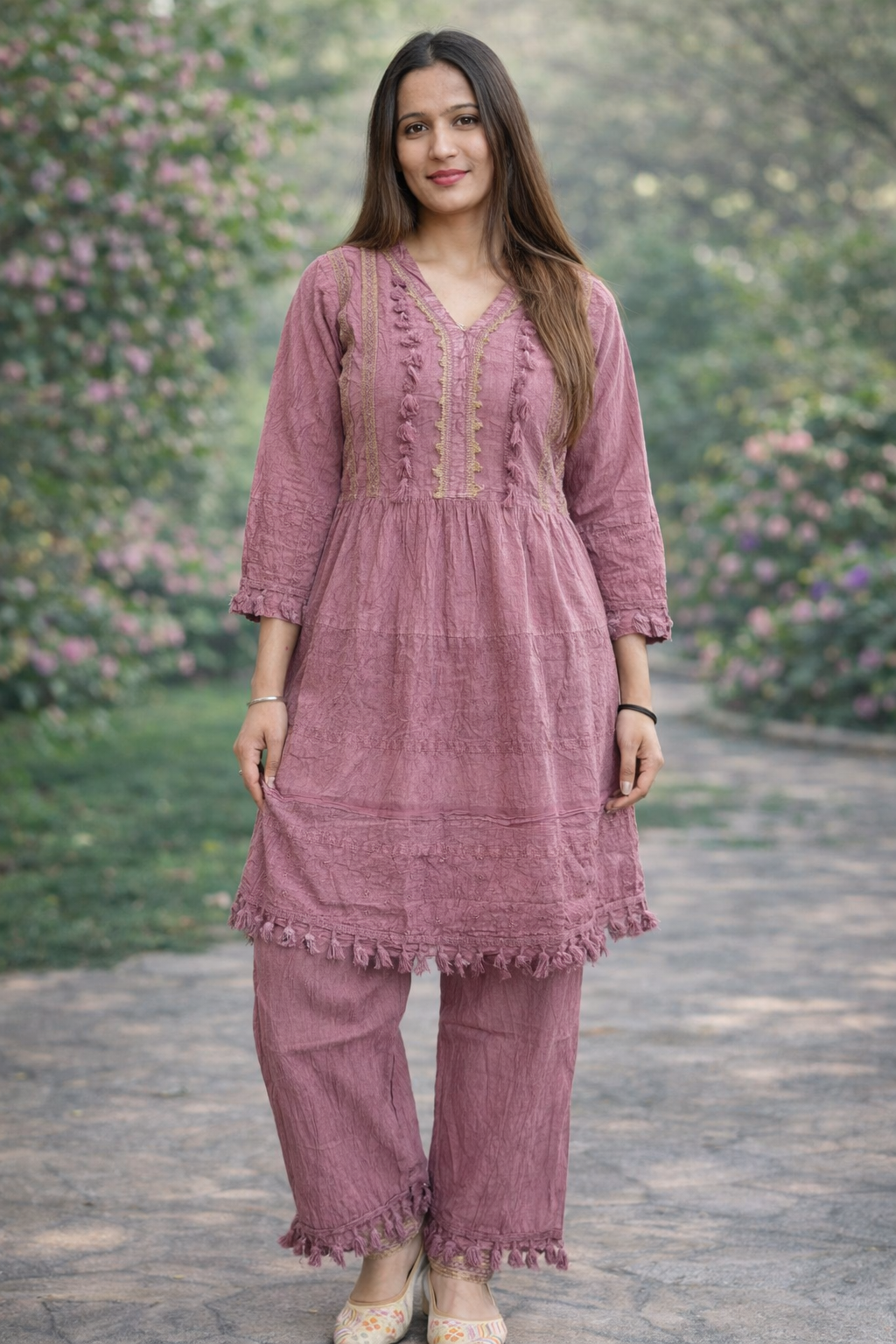 Light pink colour cotton fabric Cordset (Z0523)