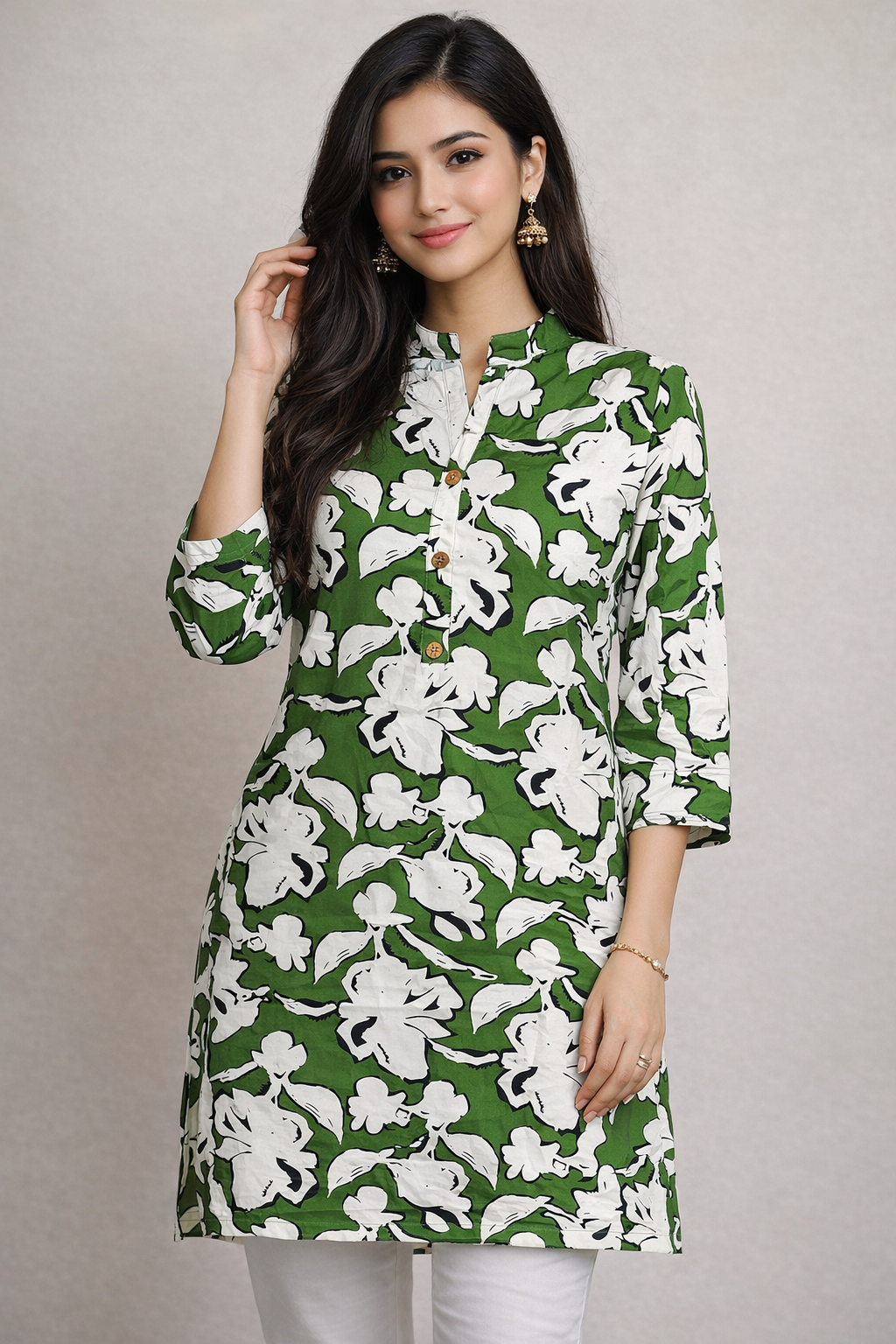 Green colour cotton  short Kurti (Z0514)