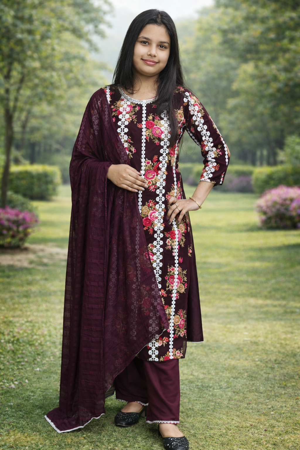 Purple colour Pure cotton 3 piece suit (Z0492)