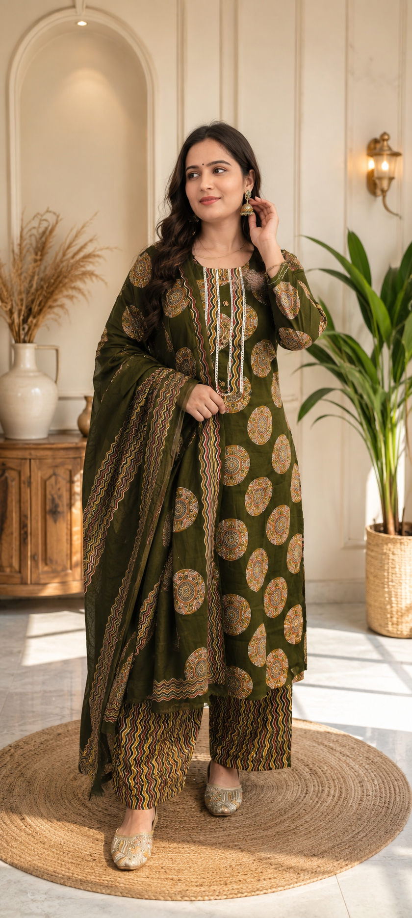 Green colour pure cotton fabric 3 piece suit (Z0787)