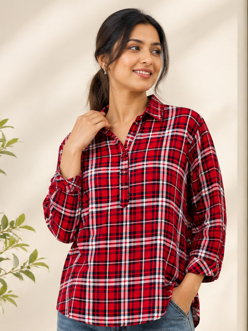 Red colour Hosiery cotton fabric shirt (Z0736)