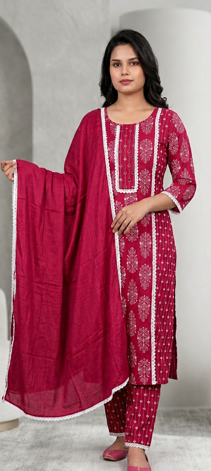 Pink colour Lakhnavi cotton fabric 3 piece suit (Z0805)
