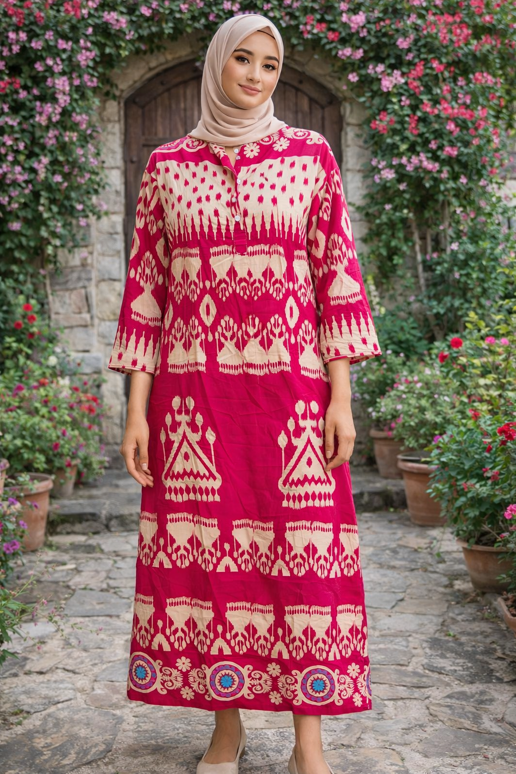 Pink colour Cotton Gown (Z0469)