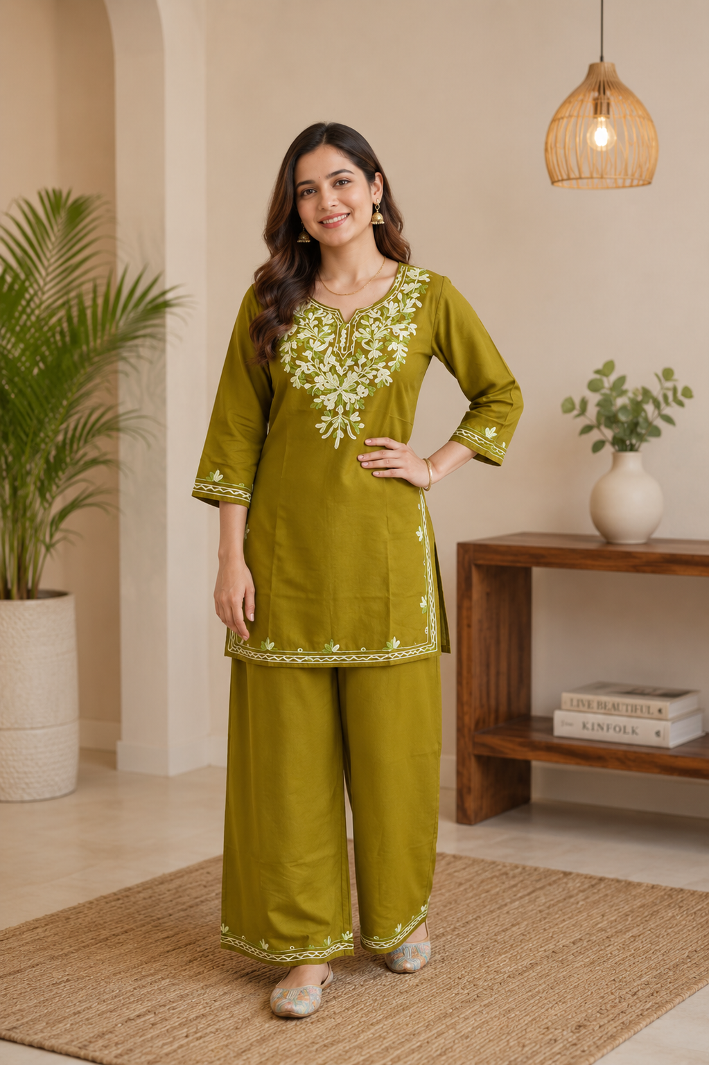 Green colour kashmiri co-ord set (Z0774)
