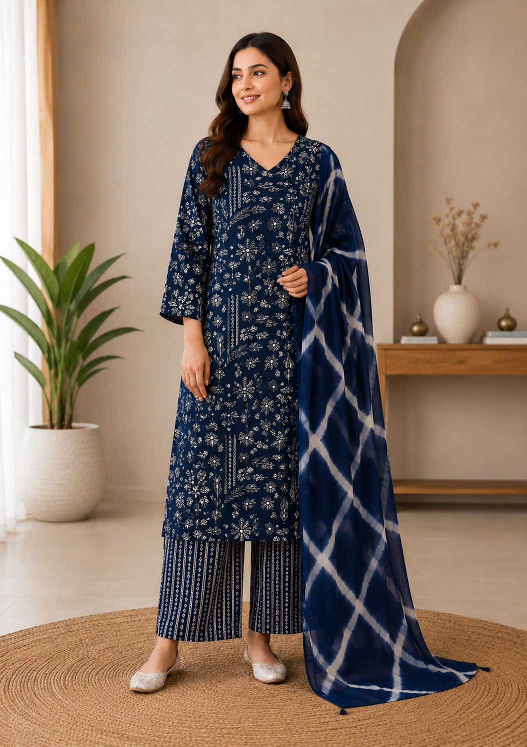 Blue colour reyon cotton fabric 3 piece suit (Z0785)