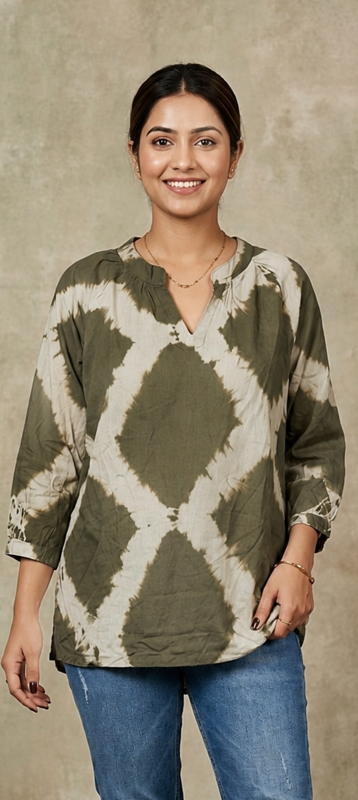 Green colour reyon cotton fabric long top (Z0746)
