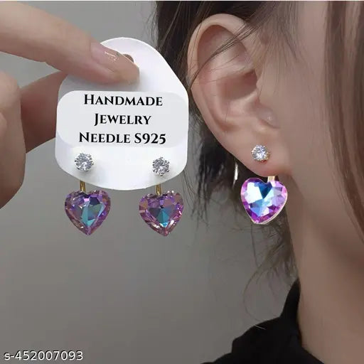 Purple Crystal Heart AD Stone Drop Earrings – Perfect Gold-Plated Design Drop Earrings – Perfect for Girls & Women (1 Pair)