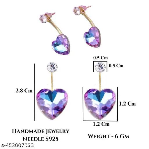 Purple Crystal Heart AD Stone Drop Earrings – Perfect Gold-Plated Design Drop Earrings – Perfect for Girls & Women (1 Pair)
